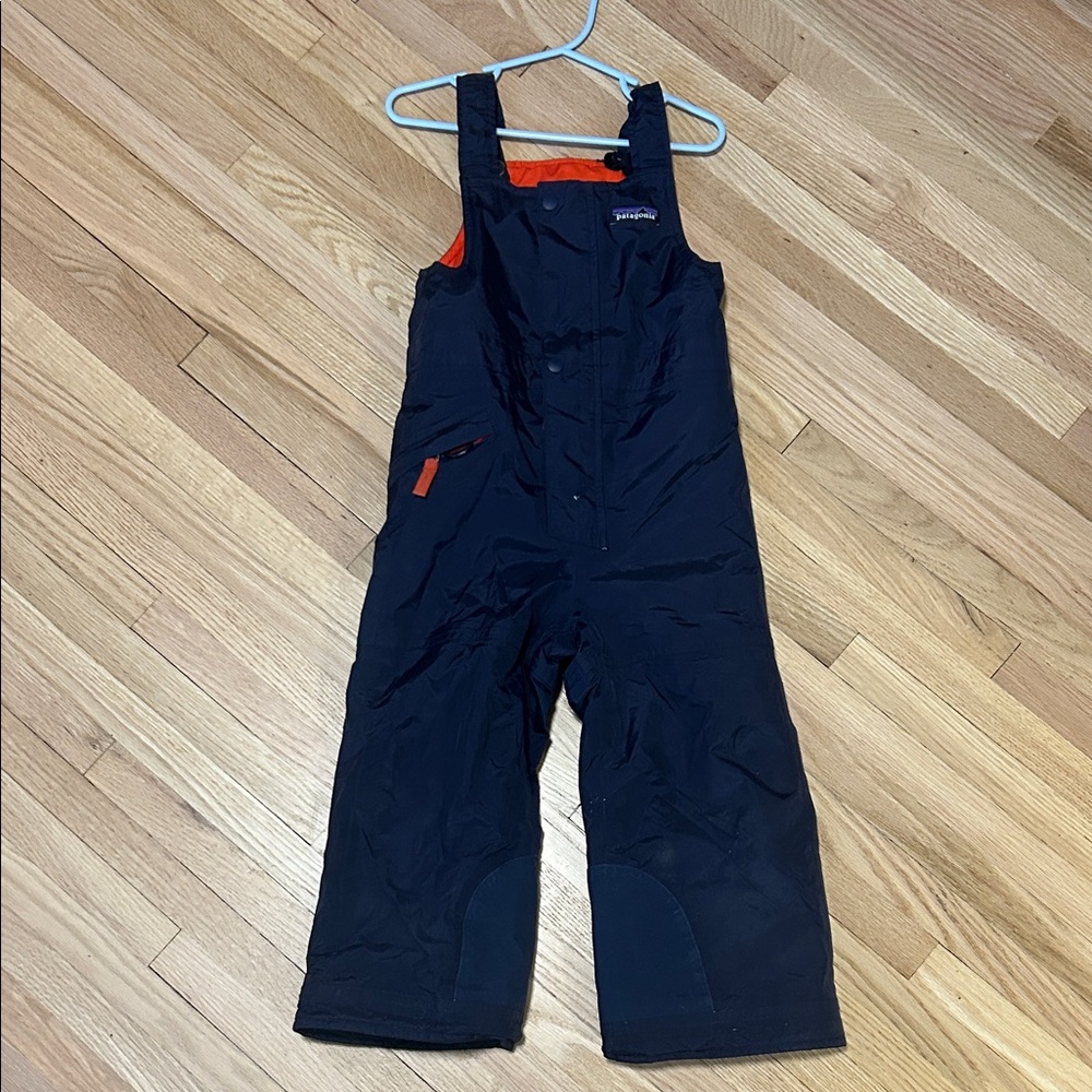 Patagonia Kids Black and Orange Bib Snowpants